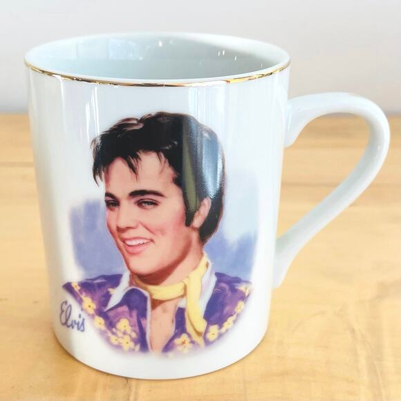 Vintage Set 4 80s Elvis Presley Coffee Cup Mugs 24K 50th Collector Porcelain - Picture 15 of 16
